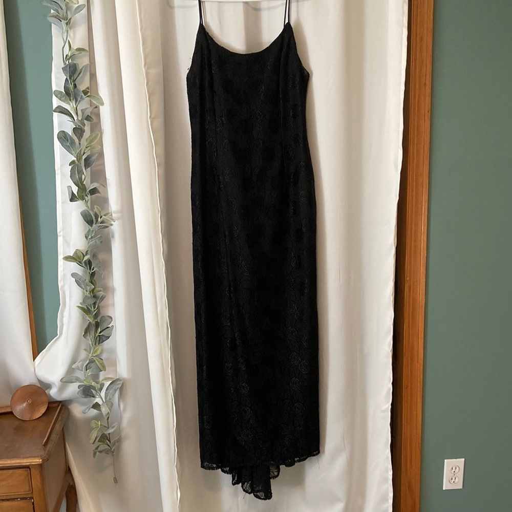 Black Lace Maxi Slip Dress with Spaghetti Straps